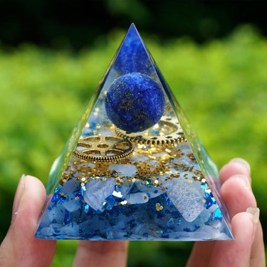 #116-Handmade Lapis Lazuli & Blue Chalcedony Crystal Sphere 'UBER MEMORY ' ORGONITE Pyramid